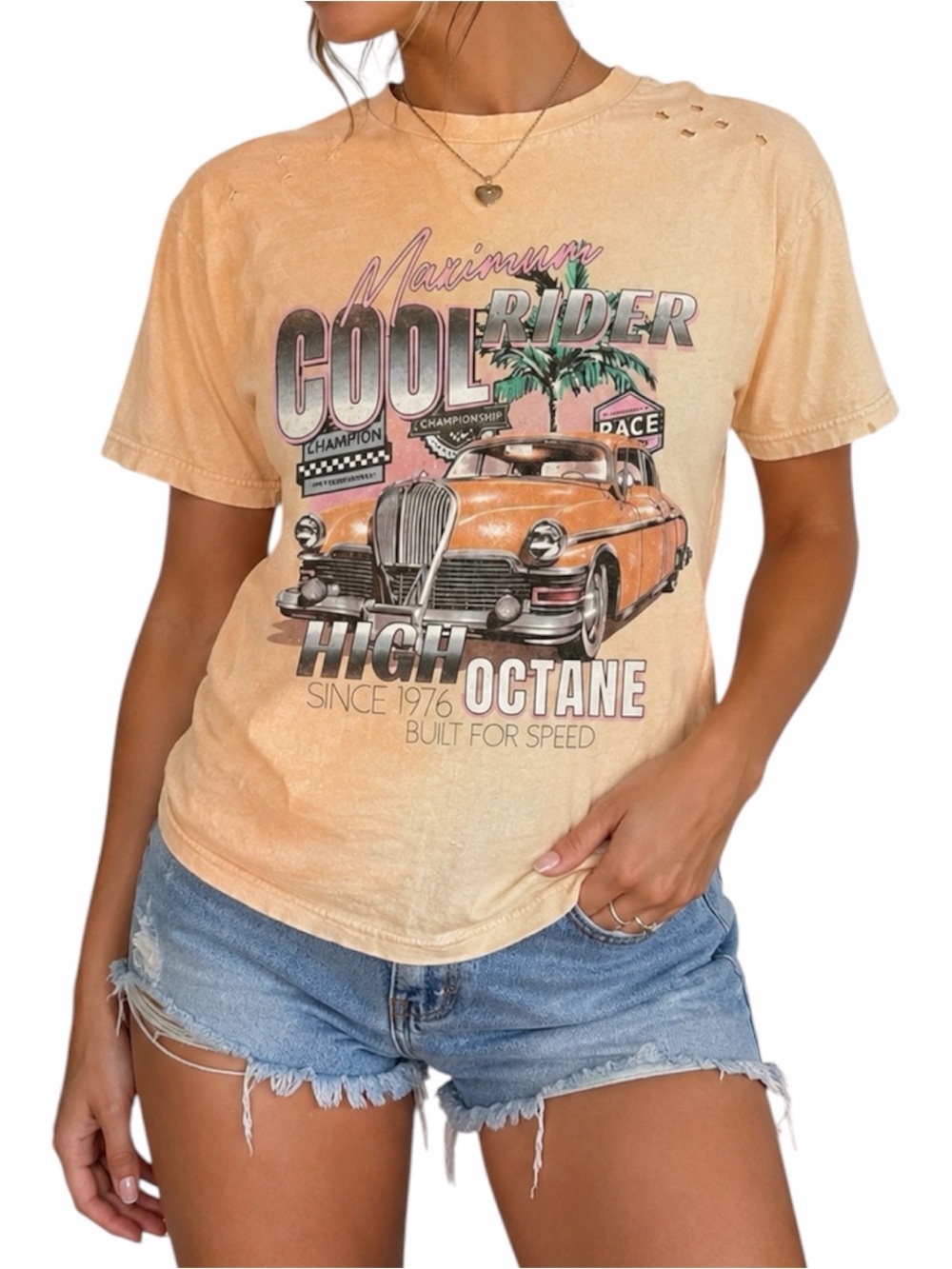 Forever‎ 21 Cool Rider Graphic Tee Distressed Retro Car Y2K TShirt Size Medium